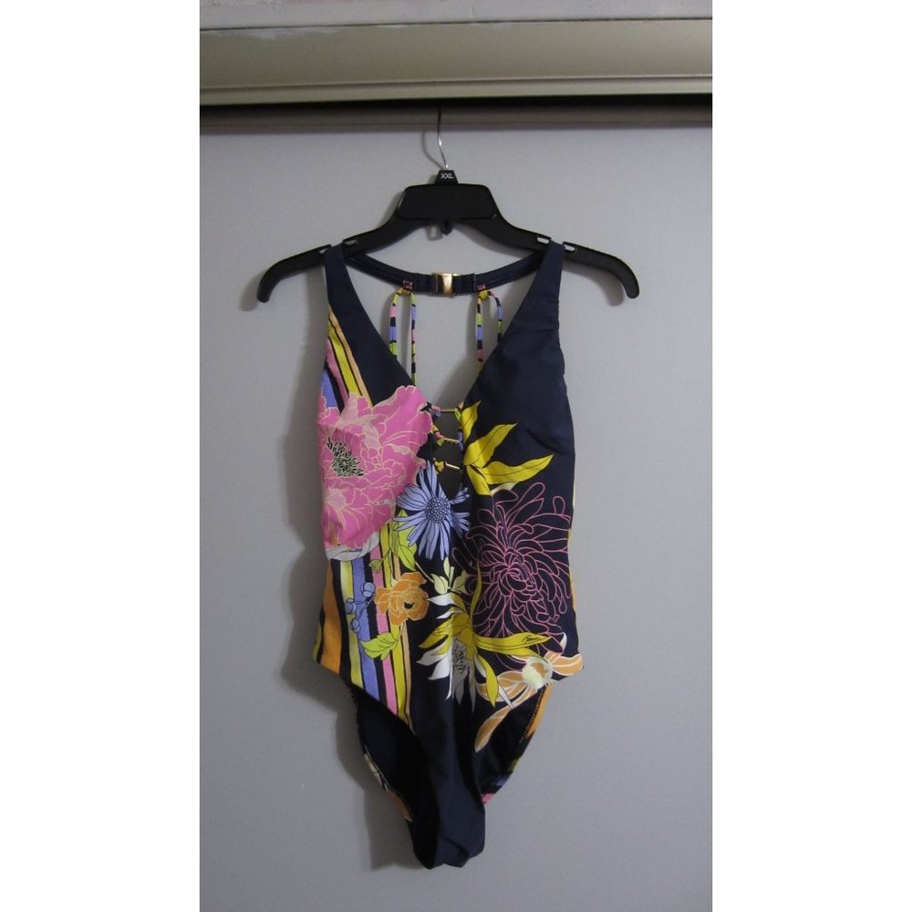 Trina Turk Navy Floral One-Piece Swimsuit with Pink & Yellow Accents